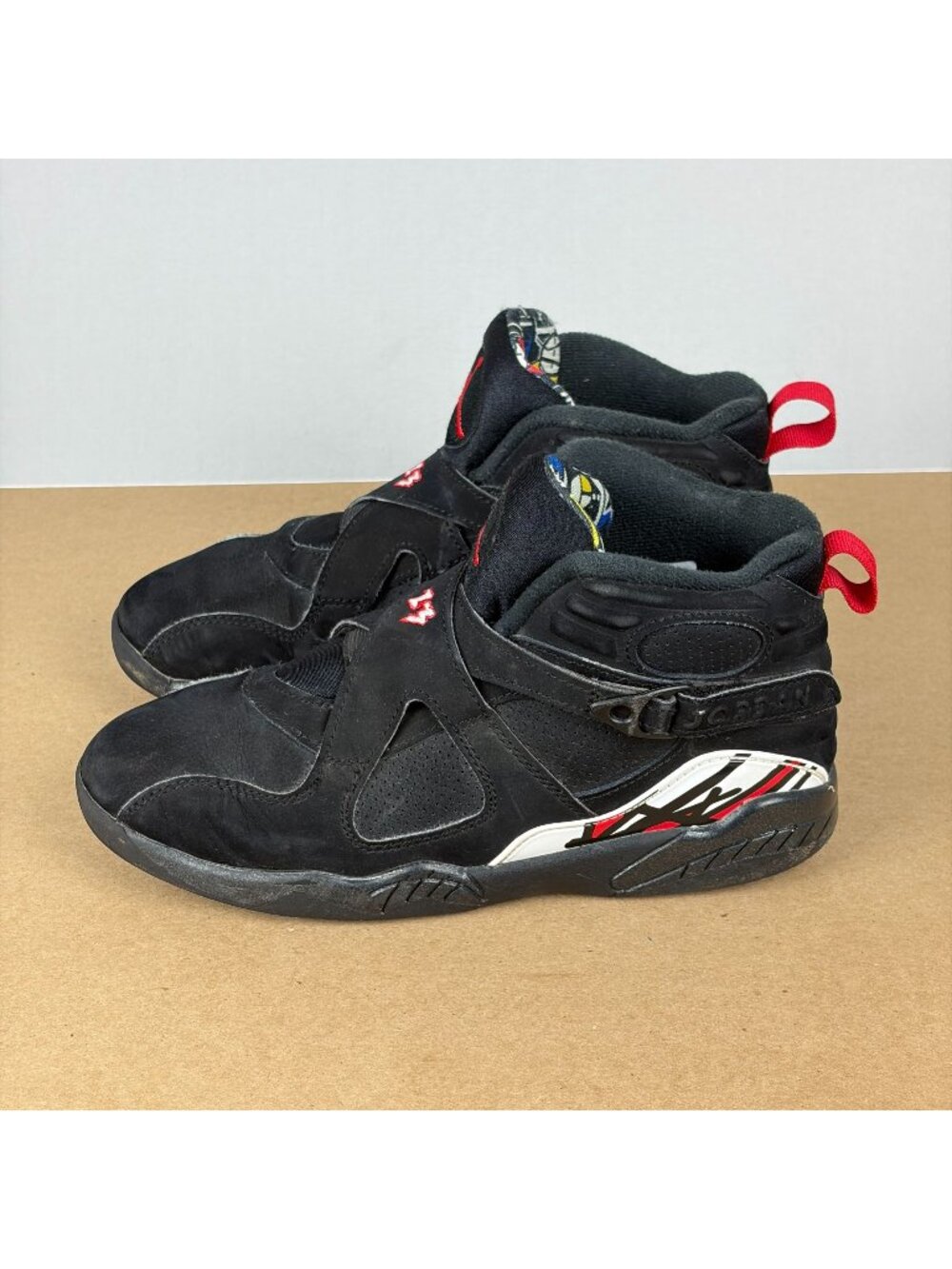 Air Jordan 8 Retro Playoff Leather Athletic Shoes Youth 3Y Black Hook and Loop